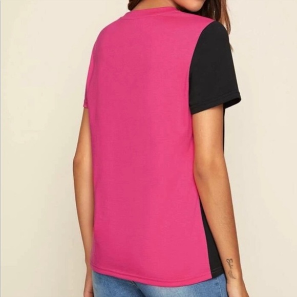 XS Scoop Neck Tee Shirt Pink & Black Color Block NEW! FIRM! - Picture 2 of 4